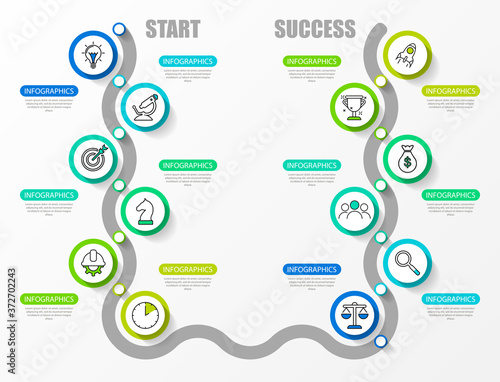 Infographic design template. Timeline concept with 12 steps