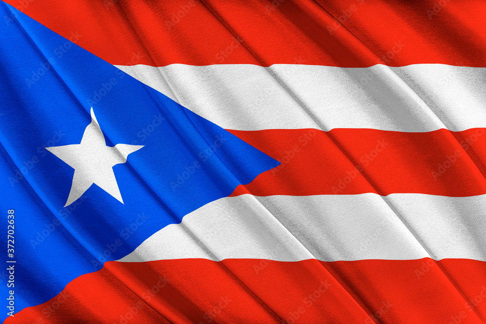 Colorful Puerto Rico flag waving in the wind. 3D illustration.
