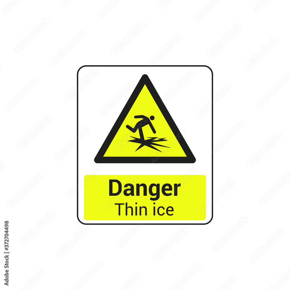 Danger Thin Ice Area Sign Vector Isolated On White Background. Caution Symbol Vector Icon