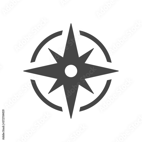 Black wind rose, compass vector icon isolated on white background.
