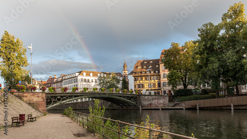 A rainbow over the bridge in Strasbourg in France
