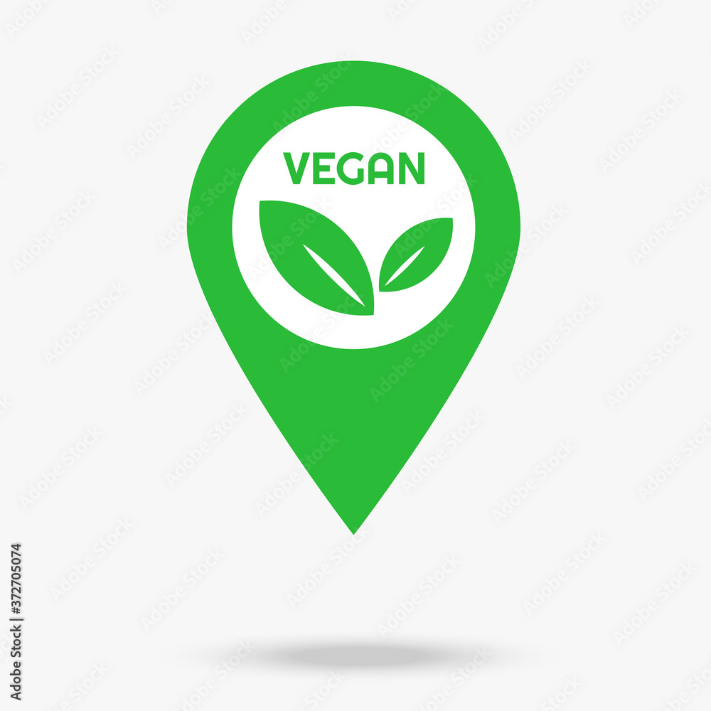 Green vegan marker for business with leaves. Organic food, ecology friendly. Eps 10 vector Green vegan marker for business with leaves. Organic food, ecology friendly. Eps 10 vector