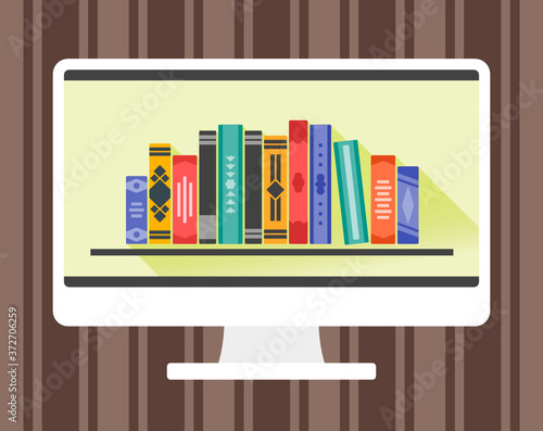 Online Digital Library Display Screen on PC Accessible Education Material for Distance Learning, Study or Lesson from Home during Pandemic Isolation or Quarantine School University College Closure.