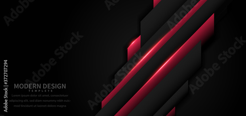 Abstract template geometric red and black overlap with red light modern technology style on black background.
