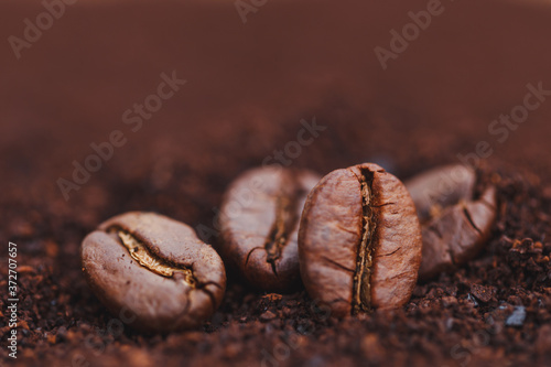 Coffee beans and ground Close Up