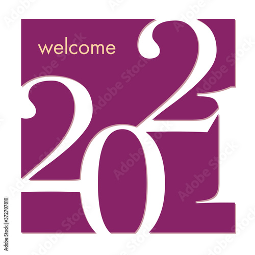 Concept graphique pour une carte de voeux élégante et tendance, avec l’année 2021 qui s’inscrit en blanc sur un fond violet. 