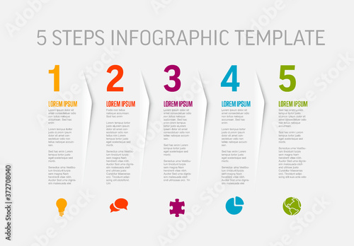 Five simple color steps process infographic template