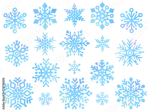 雪の結晶の手描き風アイコンセット（グラデーション）