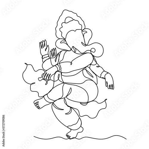One continuous single drawn line art doodle spirituality happy ganesh indian culture .Isolated image of a hand drawn outline on a white background.