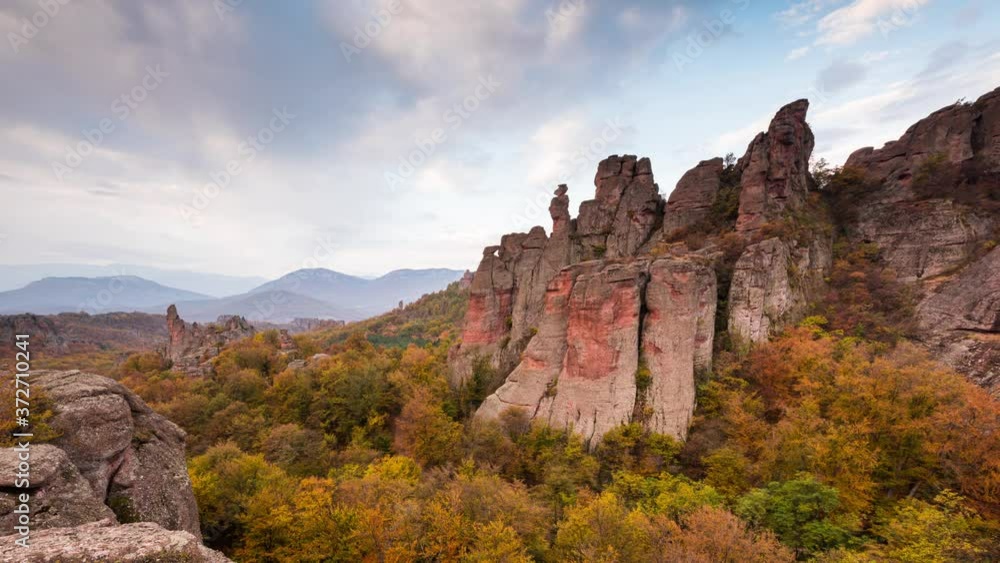 Time lapse with moving clouds at autumn picturesque rock formation, Belogradchik rocks, Bulgaria Time lapse with moving clouds at autumn picturesque rock formation, Belogradchik rocks, Bulgaria