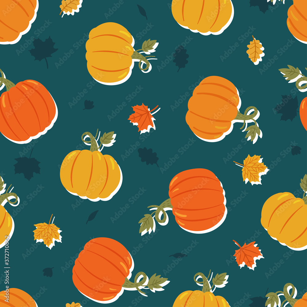 Cute hand drawn pumpkin seamless pattern, hand drawn pumpkins - great as Thanksgiving background, textiles, banners, wallpapers, wrapping - vector design