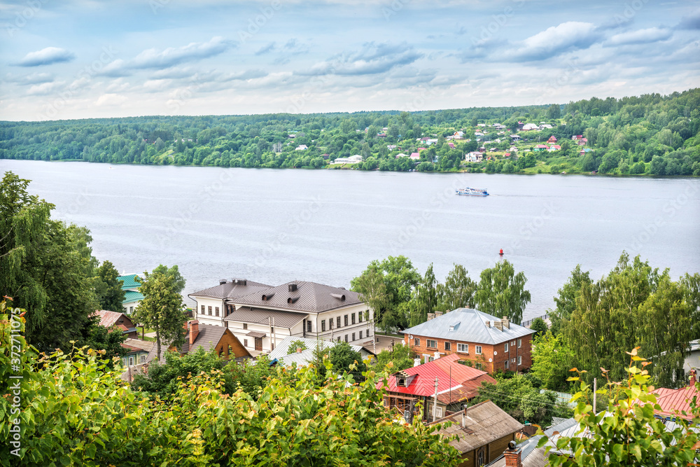 View of the Volga River and the motor ship from Mount Levitan in Plyos