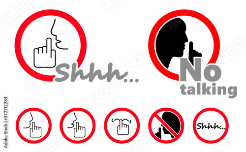 Stop, please be quiet icon (psssst ). Forbid, silence no speaking or no talking  ( shhh ). Funny vector flat icons silhouette Silent finger over lips or mouth sign. Sound off. Secret asking to silence