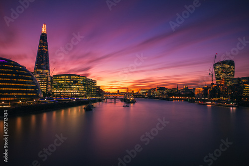 Long exposure, London cityscape with a dramatic sky