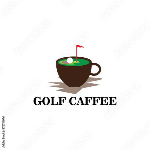 golf course cafe logo illustration of cup of coffee, vector design
