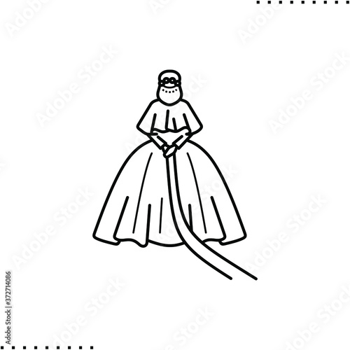Jewish bride, modest, ultra-orthodox fiancee vector icon in outlines