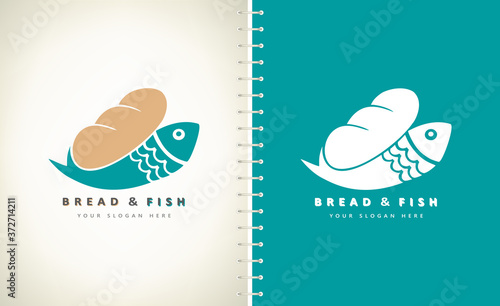 Bread and fish logo vector. Symbol of Christianity.