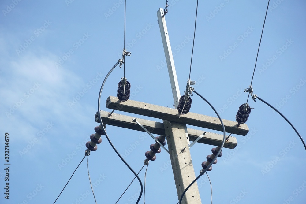 close up electric pylon in country Thailand close up electric pylon in country Thailand