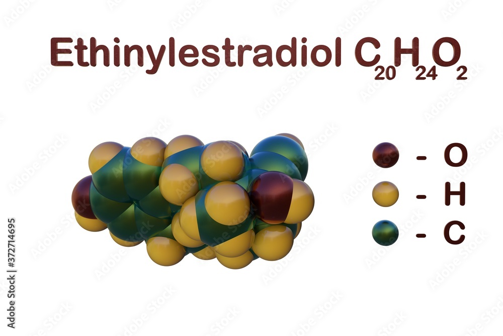 Structural chemical formula and spacefilling molecular model of