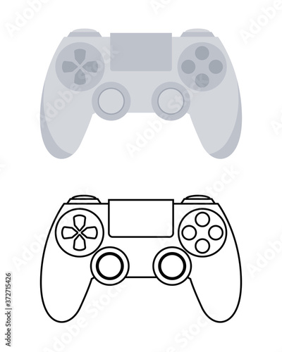 Game controllers set. White and outline gamepads. Gamepad illustration for web, mobile apps, design. Vector illustration.