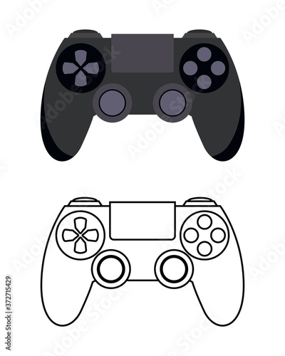Game controllers set. Black and outline gamepads. Gamepad illustration for web, mobile apps, design. Vector illustration.