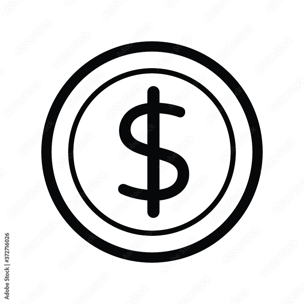 Dollar Coin Black and White No Fill Line Icon Vector Dollar Coin Black and White No Fill Line Icon Vector