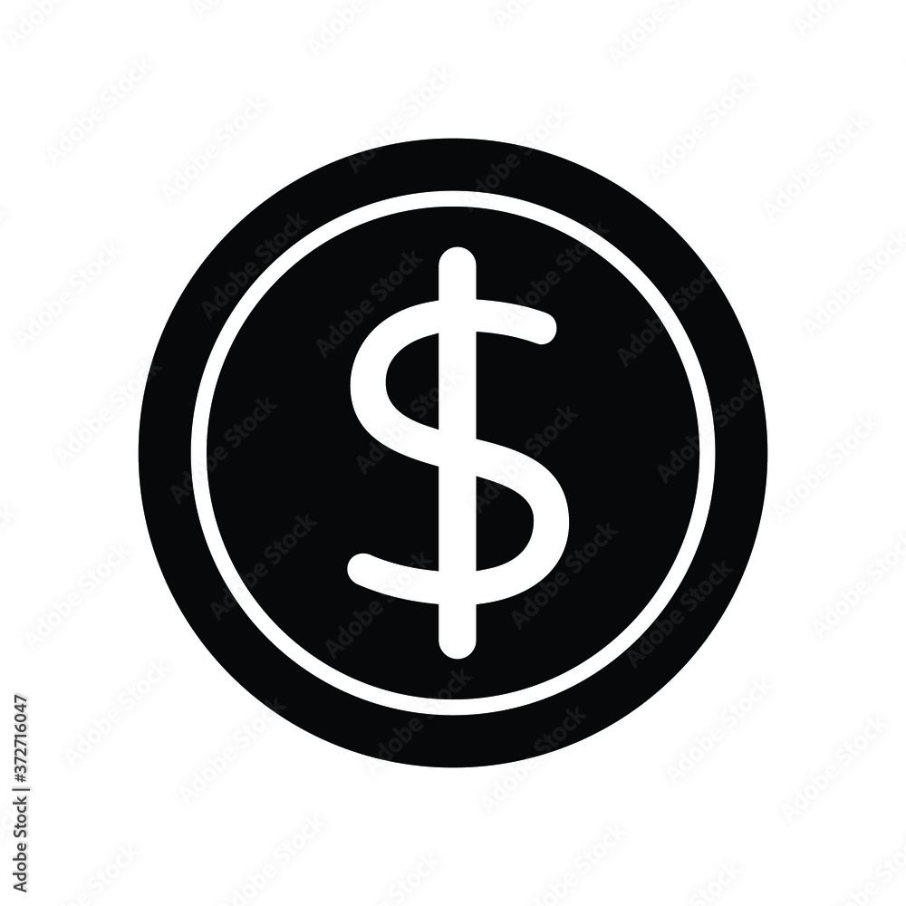 Dollar Coin Black and White Filled Line Icon Vector Dollar Coin Black and White Filled Line Icon Vector