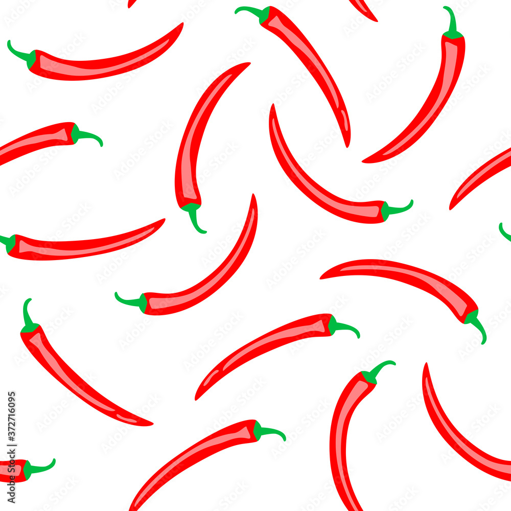 Seamless pattern with chili peppers - red hot peppers isolated on white background
