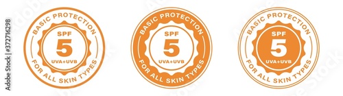Sun protection SPF 5. UVA and UVB mark. Intensity of UV protection. Information label for packaging lotion, cream or spray. Vector illustration.