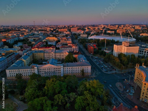 Aerial view of Minsk, Belarus in summer 2020