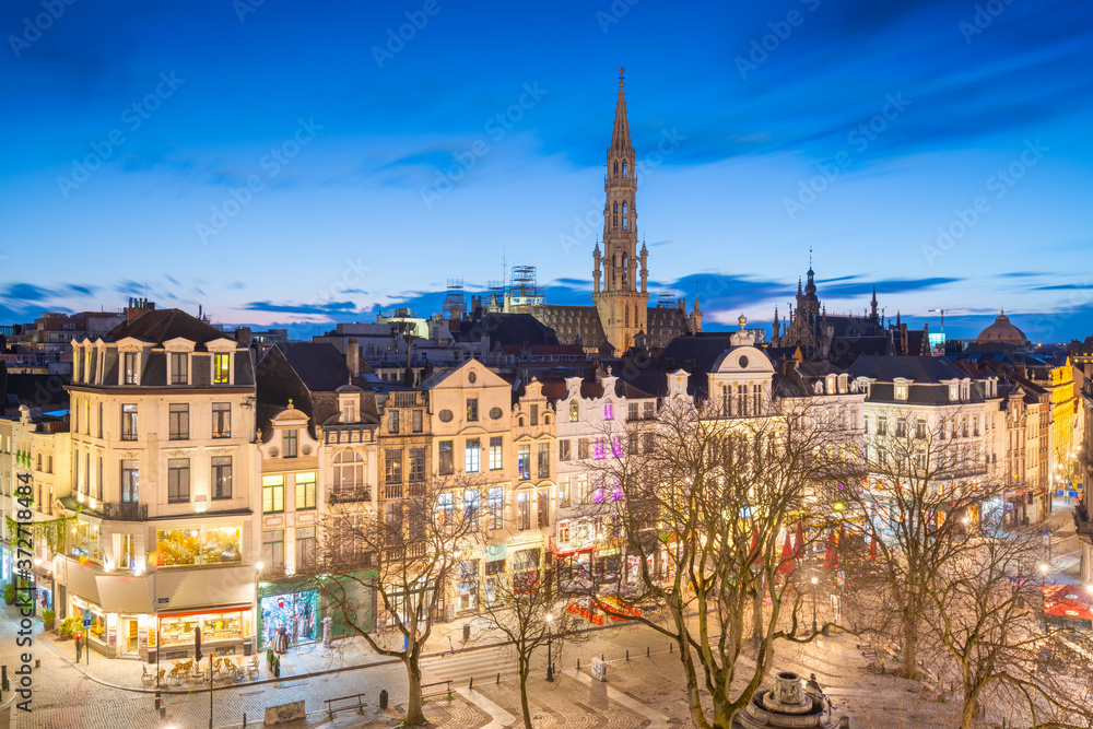 Obraz premium Brussels, Belgium plaza and skyline with the Town Hall