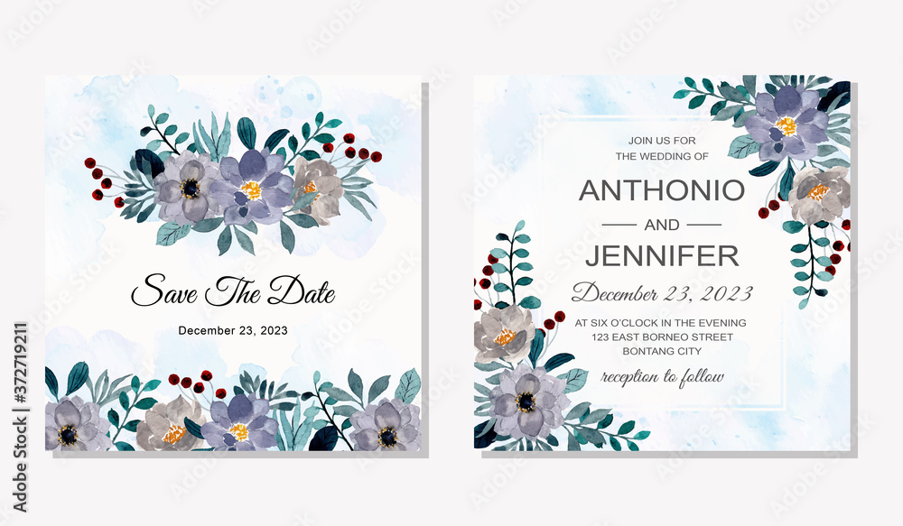 Fototapeta premium Wedding invitation card with floral watercolor