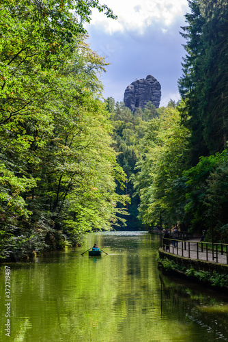 Lake Amselsee in Rathen in Saxon Switzerland - Sandstone rock formation, travel destination in Germany photo