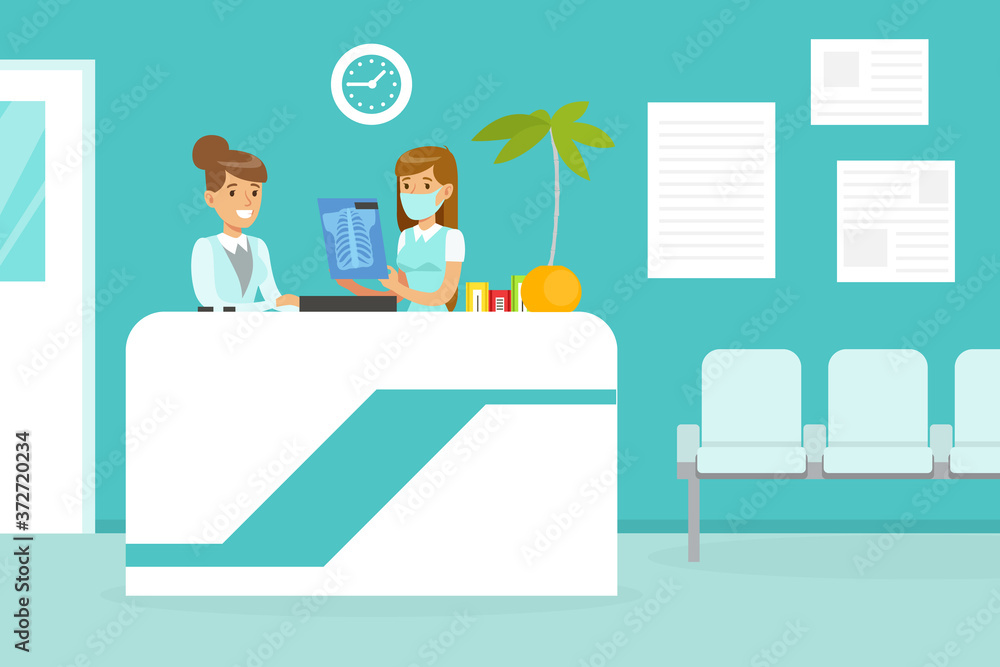 Doctors Examining X-ray of Human Bones, Medicine, Healthcare Concept, Medical Clinic Interior Cartoon Vector Illustration Doctors Examining X-ray of Human Bones, Medicine, Healthcare Concept, Medical Clinic Interior Cartoon Vector Illustration