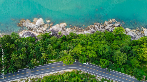 Bild auf Leinwand Aerial view of road and beach between Khanom and Sichon, Nakhon Si Thammarat, Th