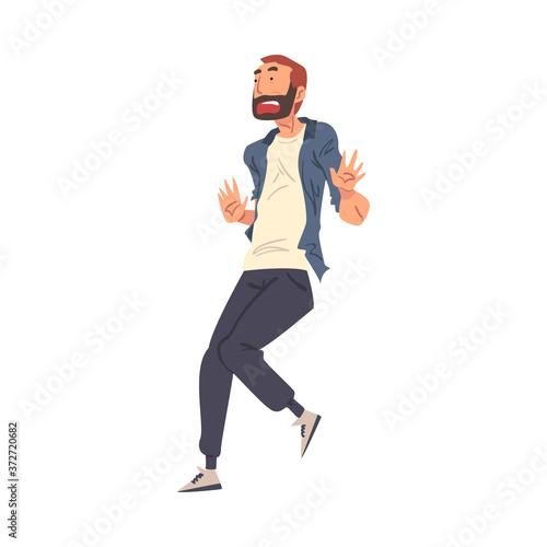 Scared Bearded Man, Shocked Guy with Fear Expression on His Face Cartoon Style Vector Illustration