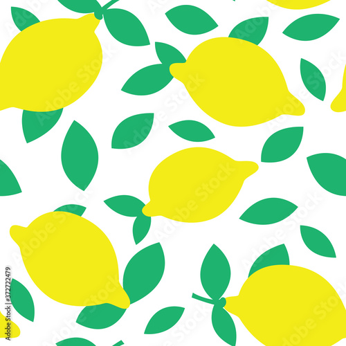 seamless pattern with lemon and leaves. Flat vector illustration isolated on white  background.