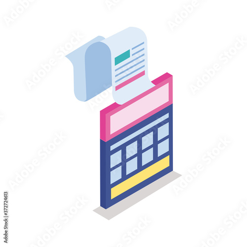Isolated calculator with receipt isometric line style icon vector design