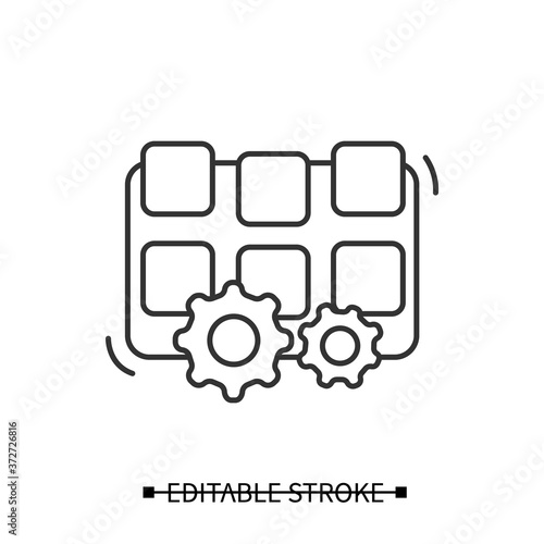 Content optimization icon. Pictogram for web content management strategy, seo and social media promotion service. Editable stroke linear vector for website and ui 