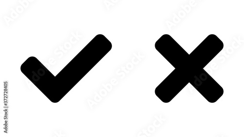 Yes and No or Right and Wrong or Approved and Declined Icons with Check Mark and X Sign. Vector Image.