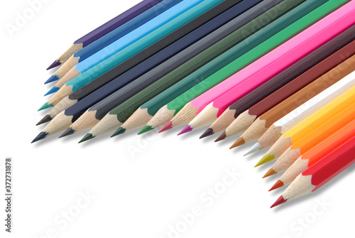 pencils angled on white forming a color spectrum