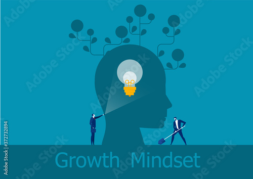 businessman holding flashlight emits brain growth mindset positive concept vector illustrator