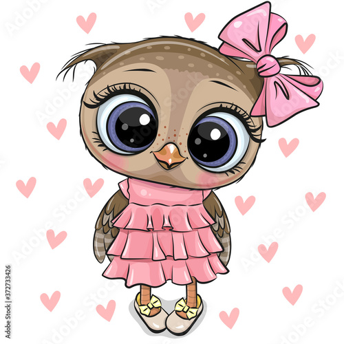Cartoon Owl on a hearts background