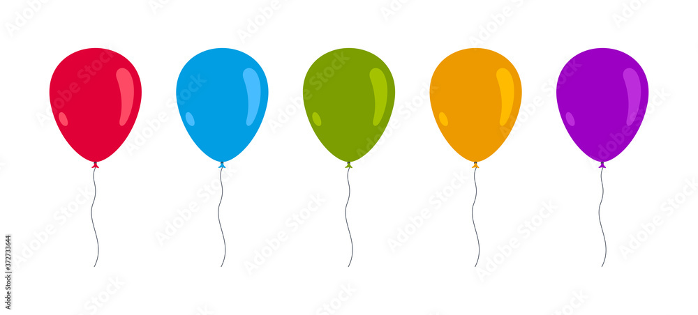Different color air balloons vector set isolated on white.