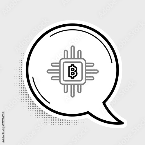 Line CPU mining farm icon isolated on grey background. Bitcoin sign inside processor. Cryptocurrency mining community. Digital money. Colorful outline concept. Vector.