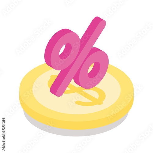 coin and percent symbol isometric line style icon vector design