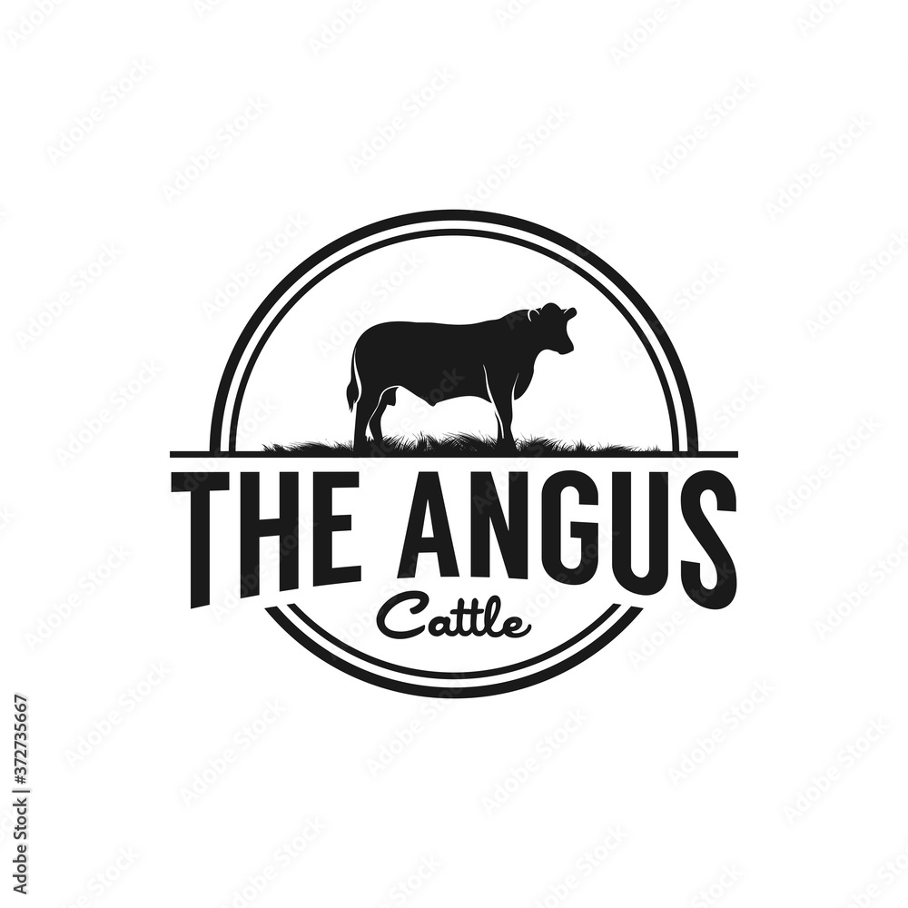 Obraz premium Black angus cattle logo emblem design template vector