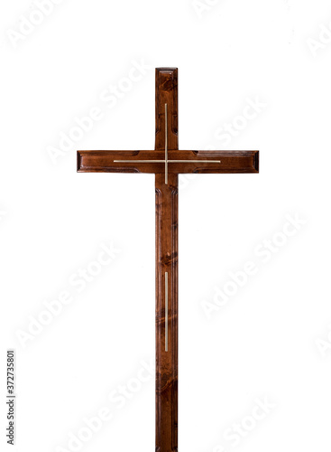 Traditional wooden cross for the grave. Isolated