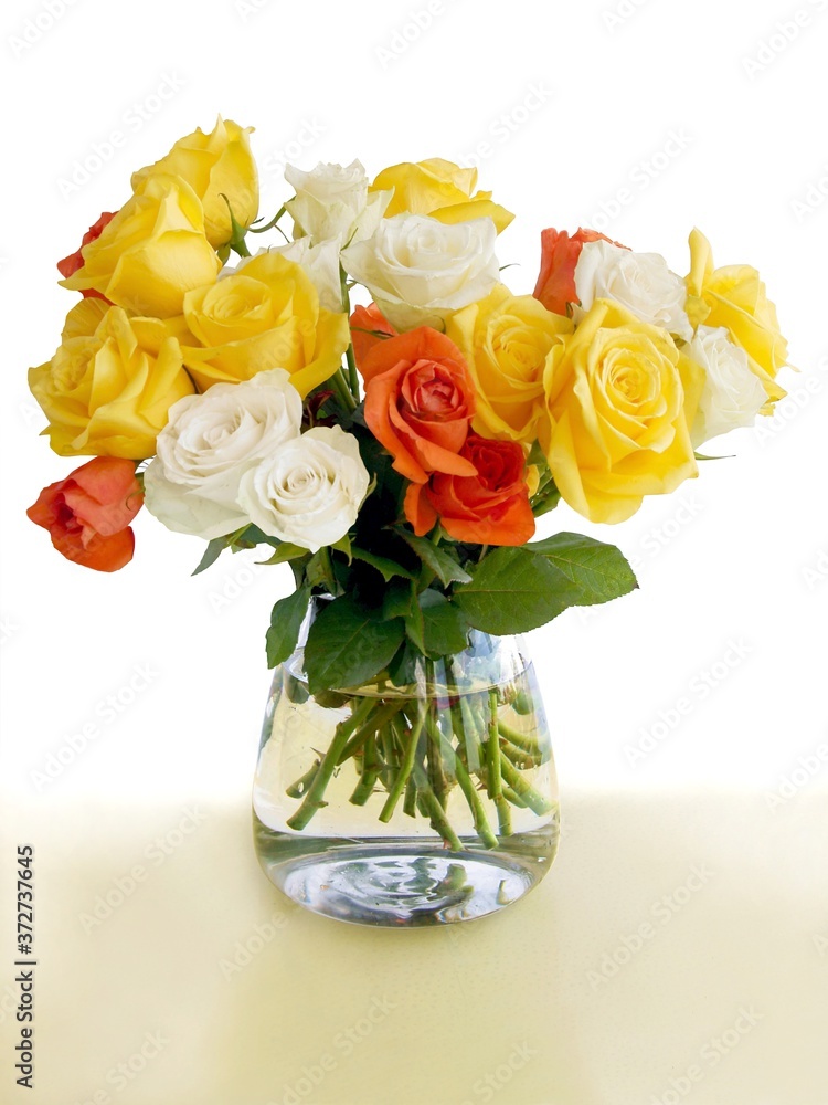Fototapeta premium multicolor roses posy from garden close up