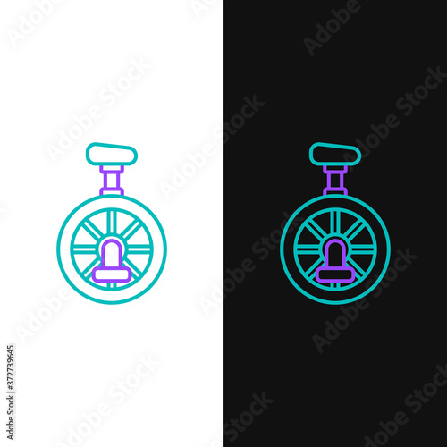 Line Unicycle or one wheel bicycle icon isolated on white and black background. Monowheel bicycle. Colorful outline concept. Vector.